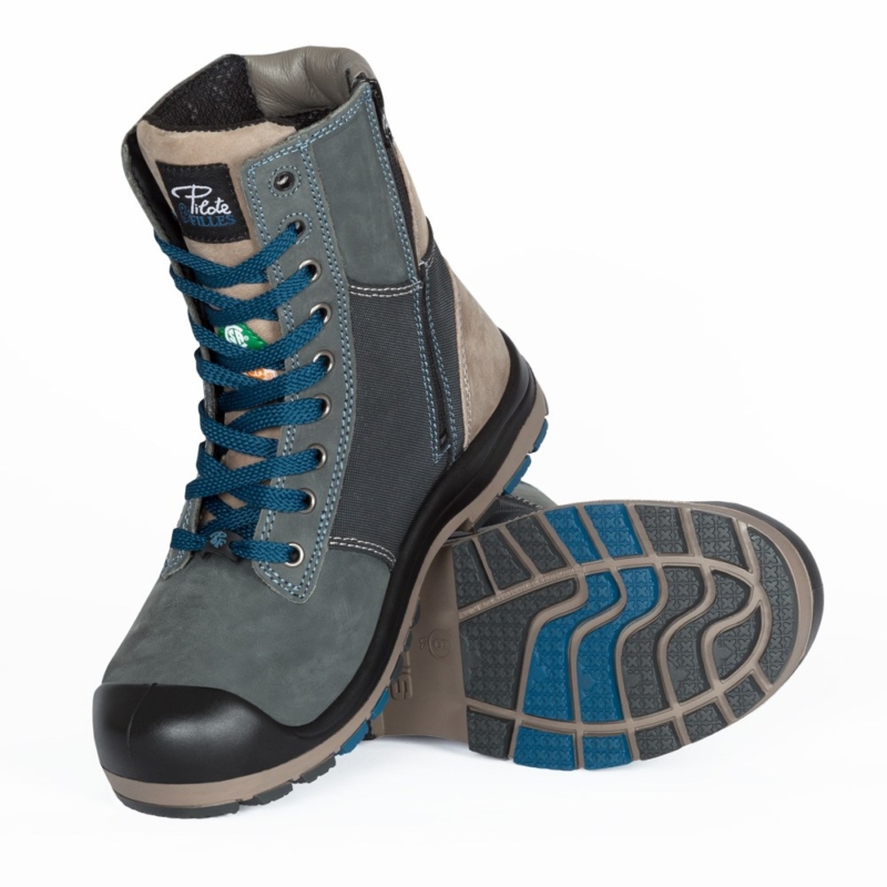 Bottes de sécurité à cap d'acier pour femme de couleur bleue marine et noire