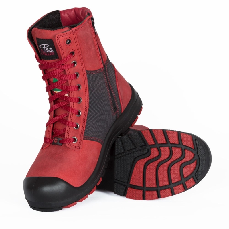 Bottes de sécurité à cap d'acier pour femme de couleur rouge et noire