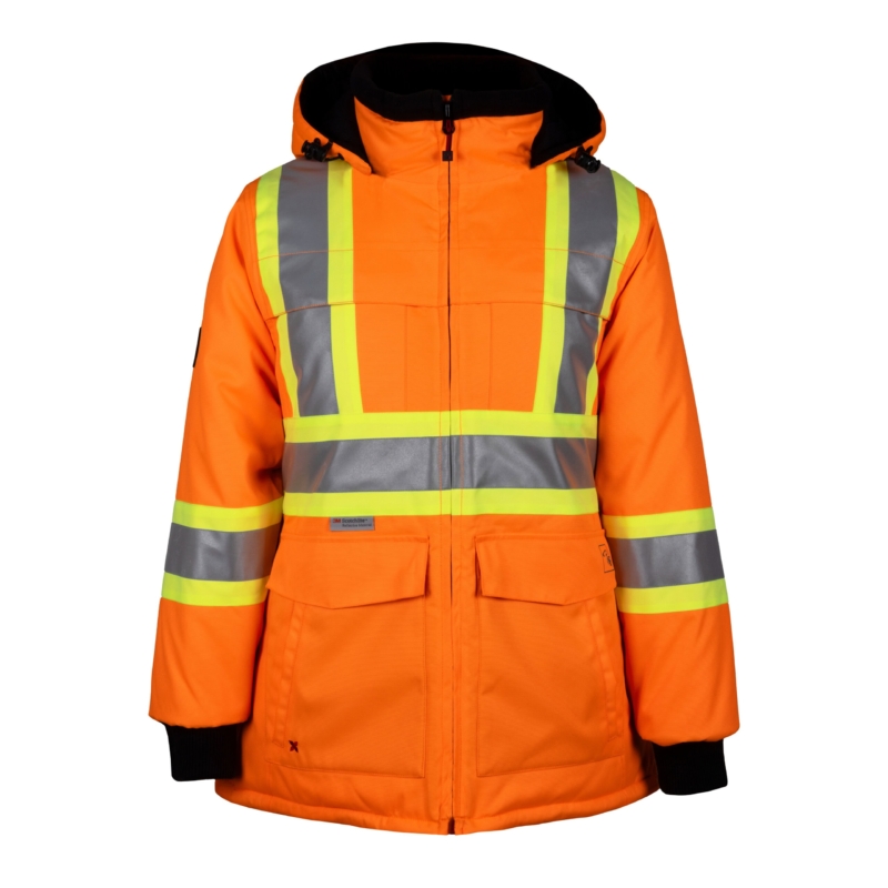 Manteau d'hiver doublé avec bandes réfléchissantes - Couleur Orange - PF400-17 - Vue Face