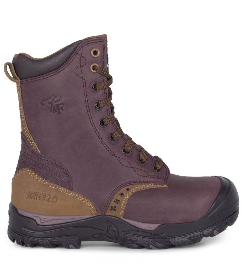 Bottes de sécurité 8" imperméables à cap d'acier pour femme - PF648 couleur prune vue de côté exterieur