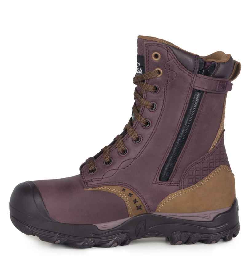 Bottes de sécurité 8" imperméables à cap d'acier pour femme - PF648 couleur prune vue intérieur zipper